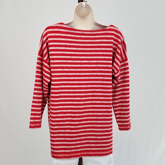 Madewell cozy slub tee striped red white L - Picture 2 of 7
